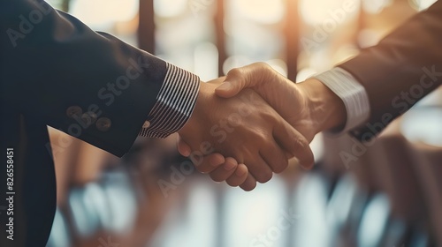 Two Executives Shaking Hands to Seal a Successful Business Deal in a Formal Office Setting