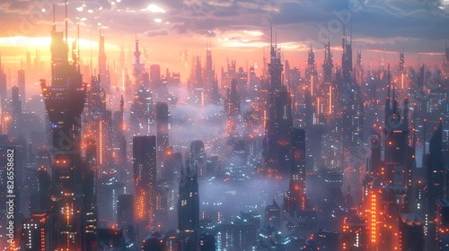 Wallpaper Mural Futuristic Metropolis Skyline at Dusk with Glowing Skyscrapers and Advanced Transportation Systems Torontodigital.ca