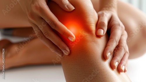 Wallpaper Mural Close-up of a person's knee with an overlay of a red hologram illustrating knee pain Torontodigital.ca