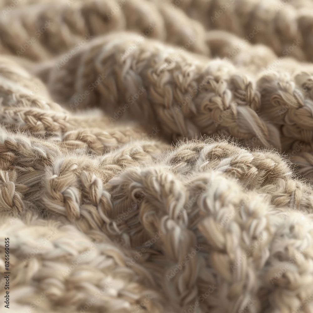 Close-up of a beige knitted fabric, soft and warm, perfect for winter. Close-up of a beige knitted fabric, soft and warm, perfect for winter.