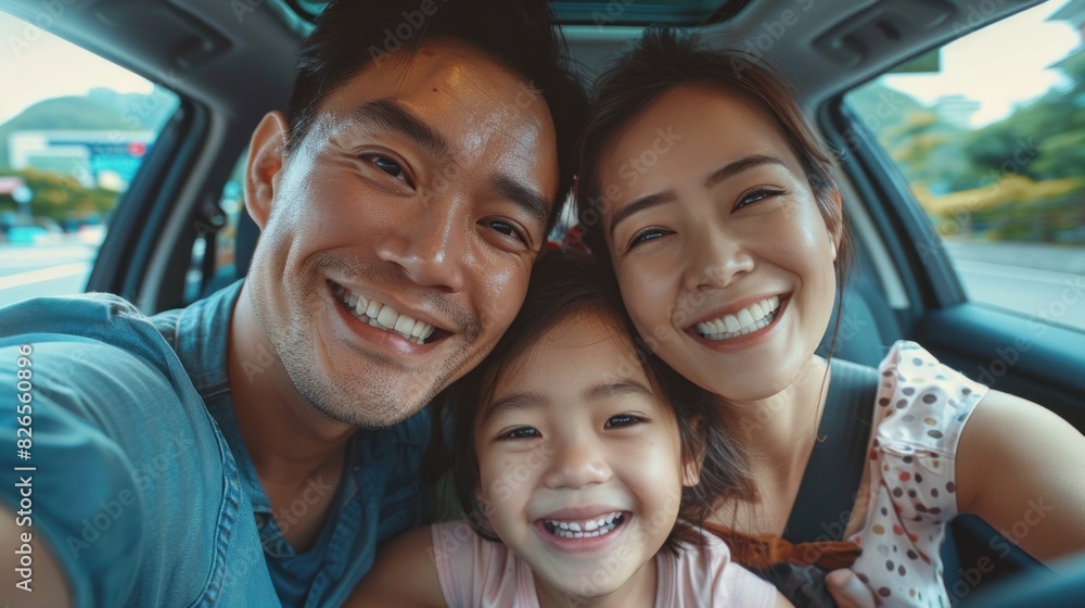 Selfie Family in Car Smiling Together