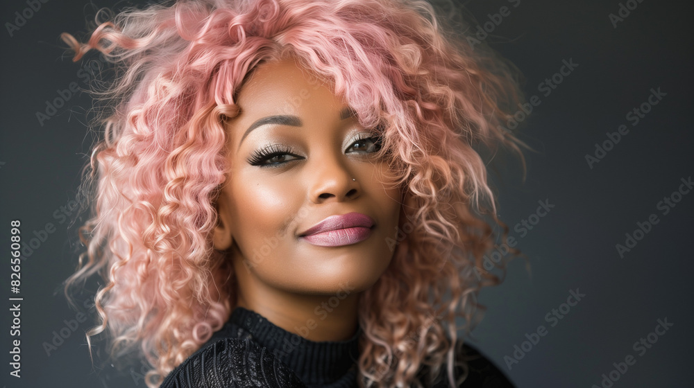 Woman with Pink Curly Afro Hair