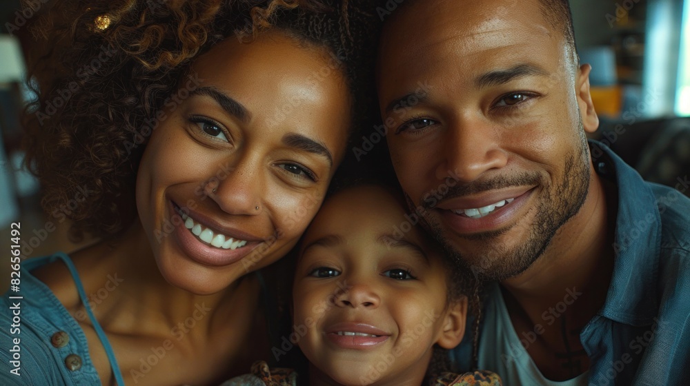 Family selfie in room, happy together at home Family selfie in room, happy together at home