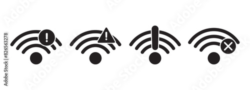 WIFI and wireless problem icon. Internet connection problem icons. WIFI signal wireless connection