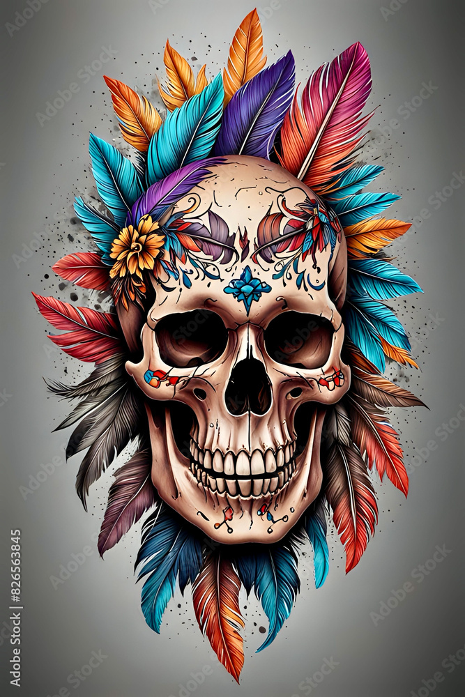 Fototapeta premium skull and feathers 