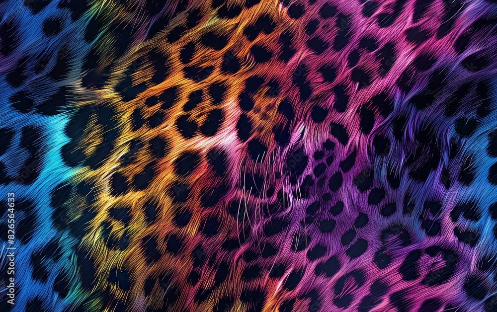 Obraz premium A vibrant leopard print pattern with blue, yellow, and pink hues.