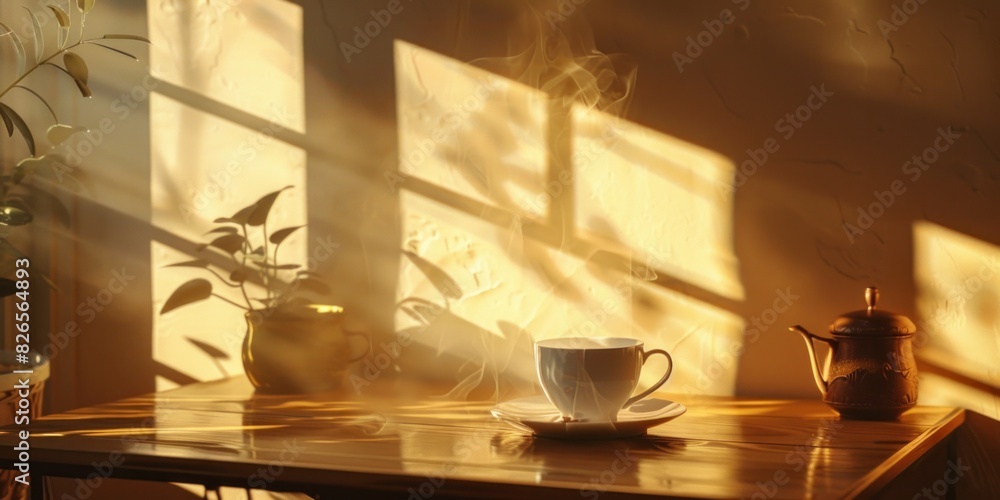 Morning Coffee in Sunlit Room with Plants and Decor Morning Coffee in Sunlit Room with Plants and Decor