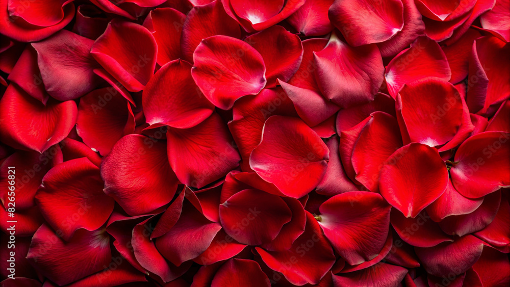 The image features a close-up of a pile of red rose petals. The image features a close-up of a pile of red rose petals.