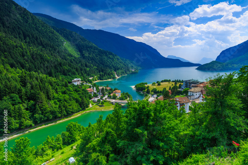 Breathtaking View of Lago di Molveno Nestled Amongst Lush Green Mountains