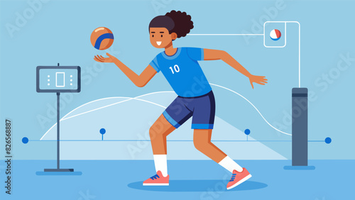 A young volleyball player using a wearable device to track their jump height and power on the court.. Vector illustration