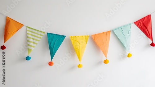 Festive birthday banners hanging against a clean white wall, adding a decorative touch to the celebratory ambiance.
