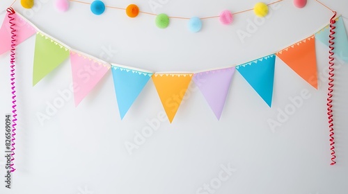 Festive birthday banners draped across a clean white wall, setting the stage for a memorable and joyous occasion.