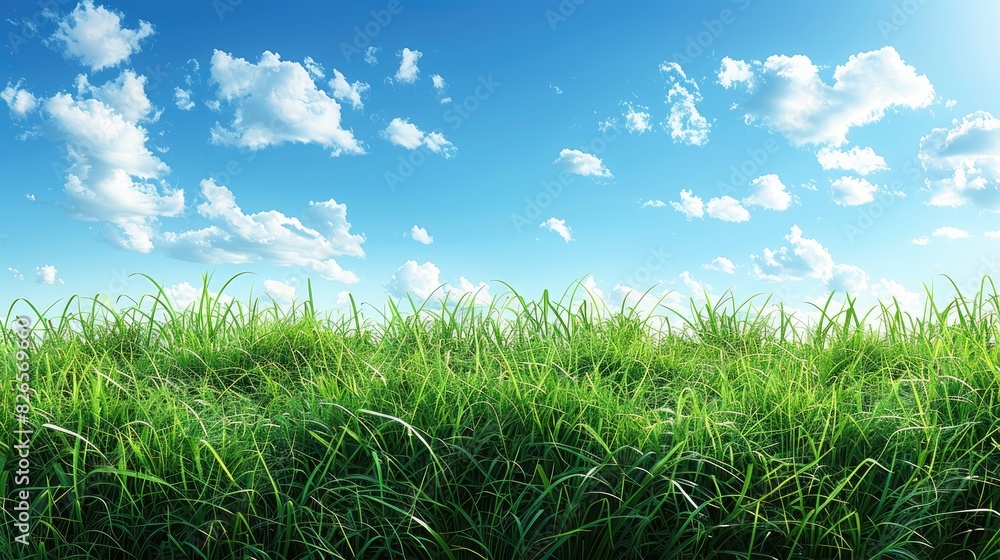 A field of grass with a blue sky in the background A field of grass with a blue sky in the background