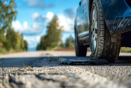 Wallpaper Mural A flat tire on a car wheel, stranded on the road Torontodigital.ca