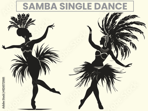 Traditional Samba Single Dance Performance Silhouette, Clip Art