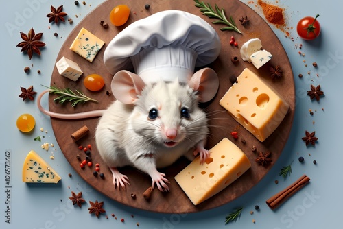 cute mouse with cheese, top view