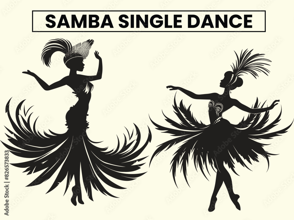 Fototapeta premium Traditional Samba Single Dance Performance Silhouette, Clip Art