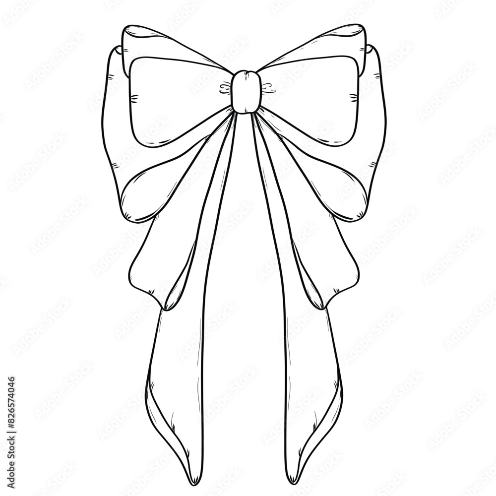 hand drawn bows and ribbons in line style, doodle line beautiful bow. Decorative holiday symbols for birthday, wedding celebration decoration. Vector illustration