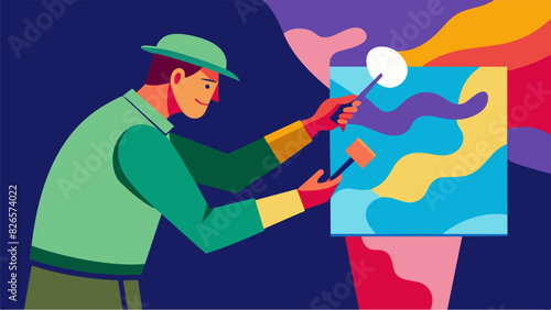 A veteran adds layers of color to a canvas letting go of painful memories and emotions through the act of creating soing beautiful.. Vector illustration