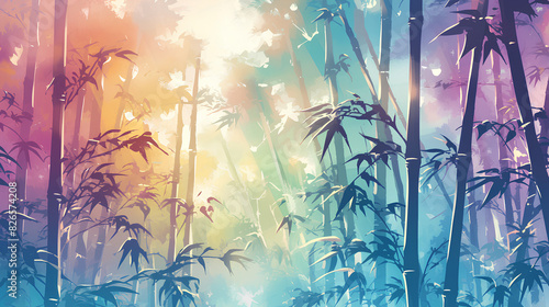 Aesthetic vintage bamboo tree forest with abstract background