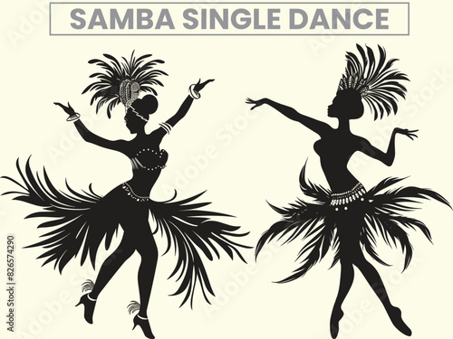 Traditional Samba Single Dance Performance Silhouette, Clip Art