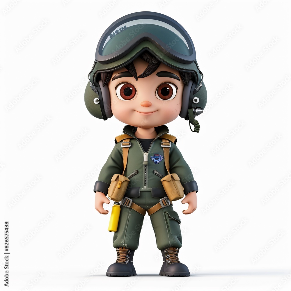 Cute Boy Cartoon in 3D Style Wearing a Fighter Pilot Suit and Pilot Helmet, Isolated on a White Background, Perfect for Aviation-Themed Children's Illustrations and Adventure Stories Cute Boy Cartoon in 3D Style Wearing a Fighter Pilot Suit and Pilot Helmet, Isolated on a White Background, Perfect for Aviation-Themed Children's Illustrations and Adventure Stories