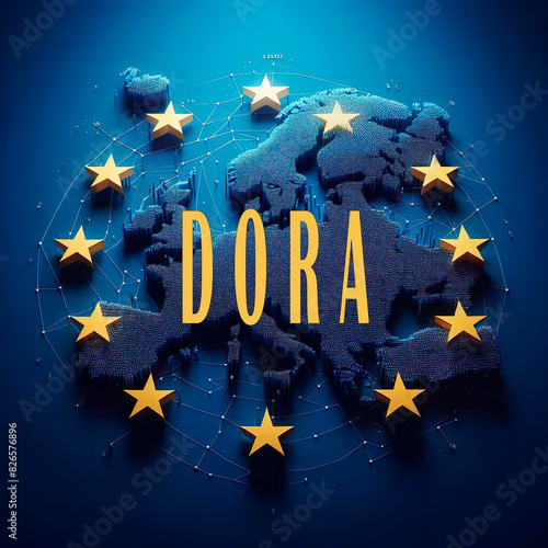 Illustraion saying DORA which is the Digital Operational Resilience Act of the EU to put a uniform regulation for managing risks in IT-systems of financial markets.