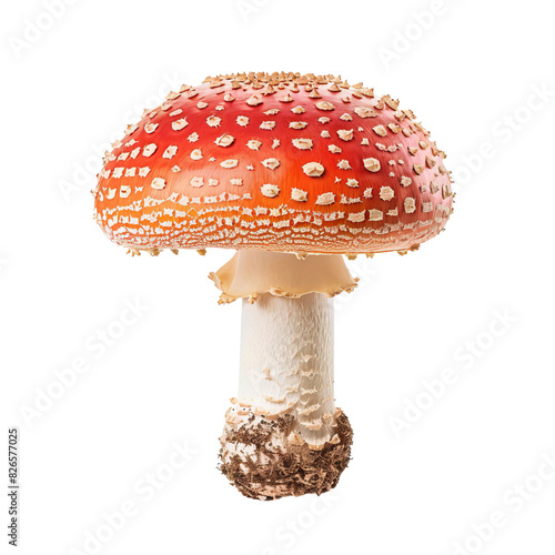 Red Fly Agaric Mushroom with White Spots on Isolated Background