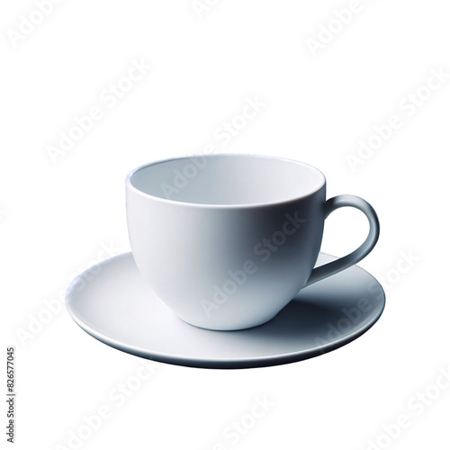 white cup and saucer on transparent background