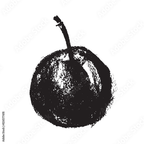 Passion fruit vector drawing in hand drawn style with rough charcoal and graphite texture. Flat black and white granadilla symbol for cosmetics or yogurt packaging and healthy vegetarian food labels. photo