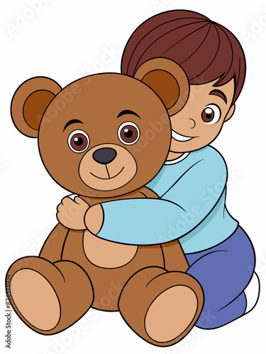 A heartwarming image of a teddy bear cuddling with a child