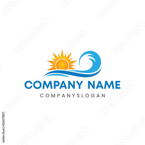 Sea sun logo design, vector logo design, illustration 