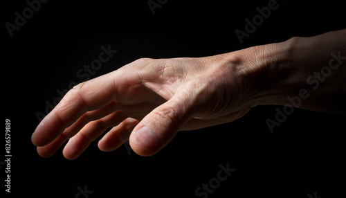 outstretched hand reaching on a dark background, support, connection, and human assistance. health care and nonprofit content.