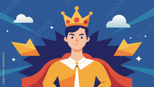 A selfportrait with added elements like a superhero cape or crown representing the strength and empowerment that can come from exploring and embracing. Vector illustration