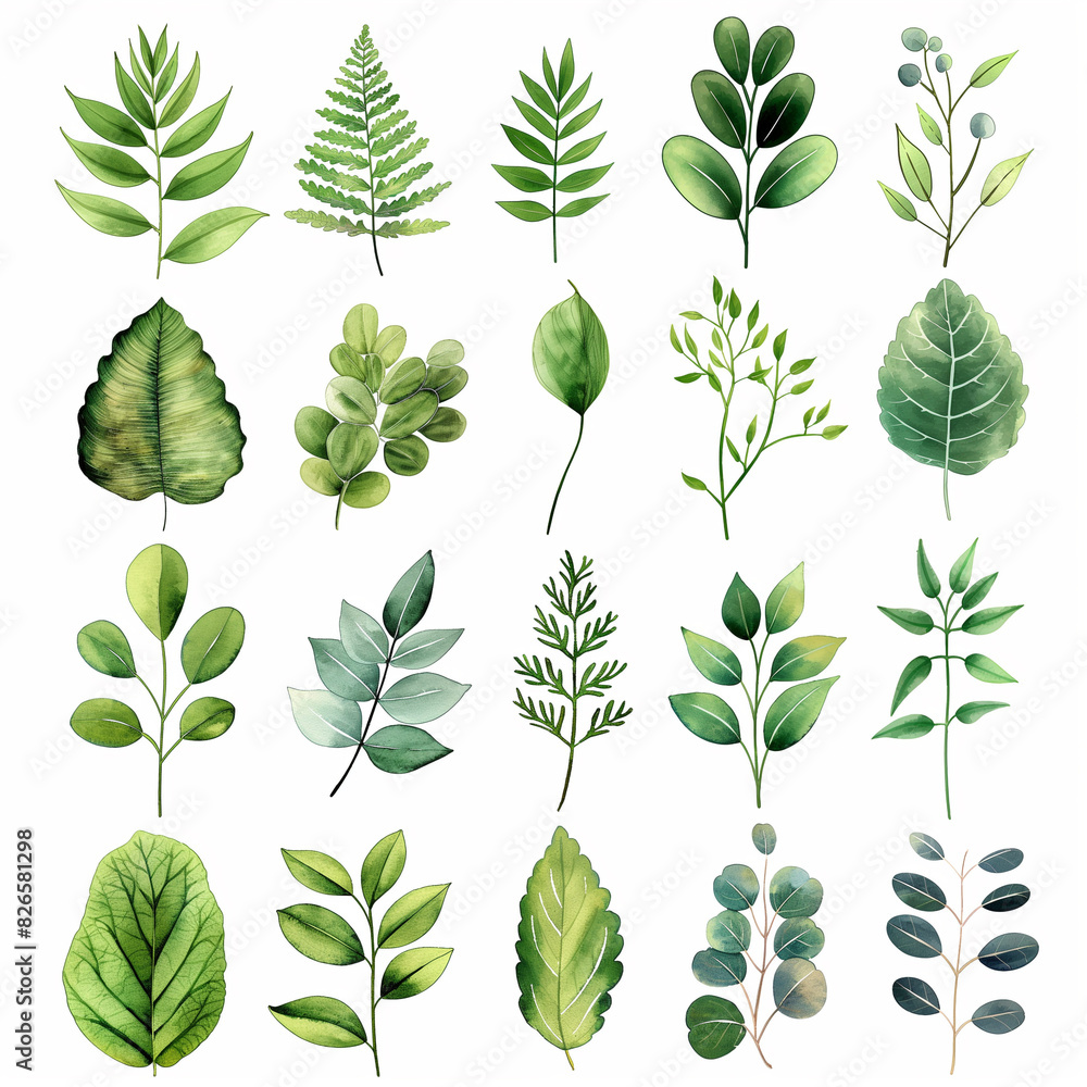 Obraz premium A collection of green leaves in various sizes and shapes