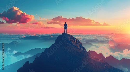 Visionary Leader Overlooking a Horizon of Possibilities from a Majestic Mountain Peak