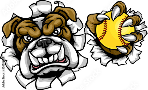 A bulldog animal softball sports team cartoon mascot