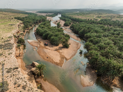 Aerial view of Wadi Kerie with vehicle, Ararhin, Socotra, Yemen. photo