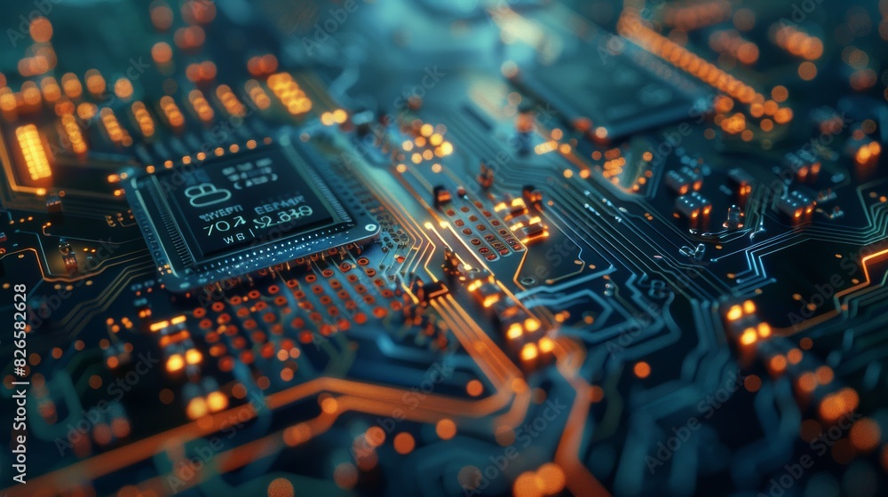 A close-up of a computer chip pulsating with digital signals, revealing the hidden world of electronic communication. A close-up of a computer chip pulsating with digital signals, revealing the hidden world of electronic communication.