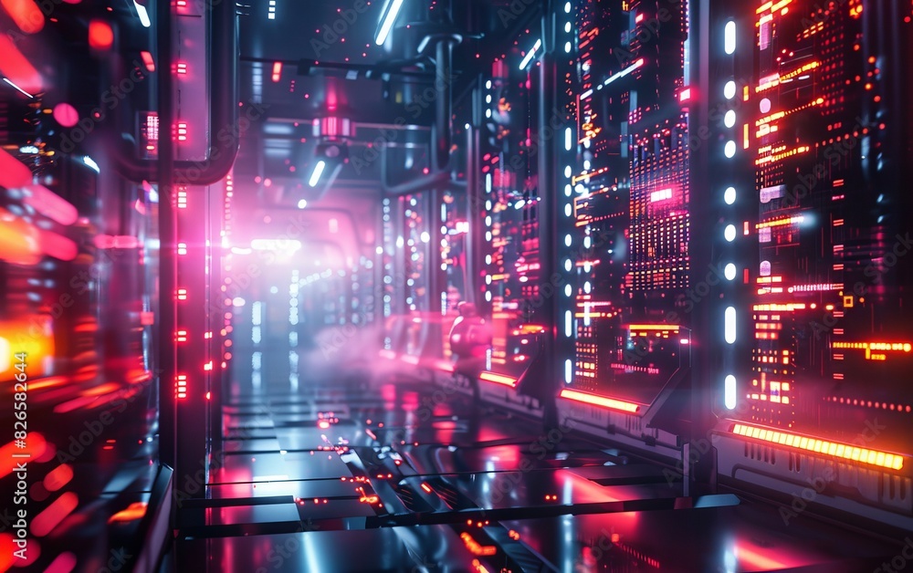 A futuristic digital fortress, seen in a 3D realistic style, showcasing glowing data walls and advanced security measures A futuristic digital fortress, seen in a 3D realistic style, showcasing glowing data walls and advanced security measures