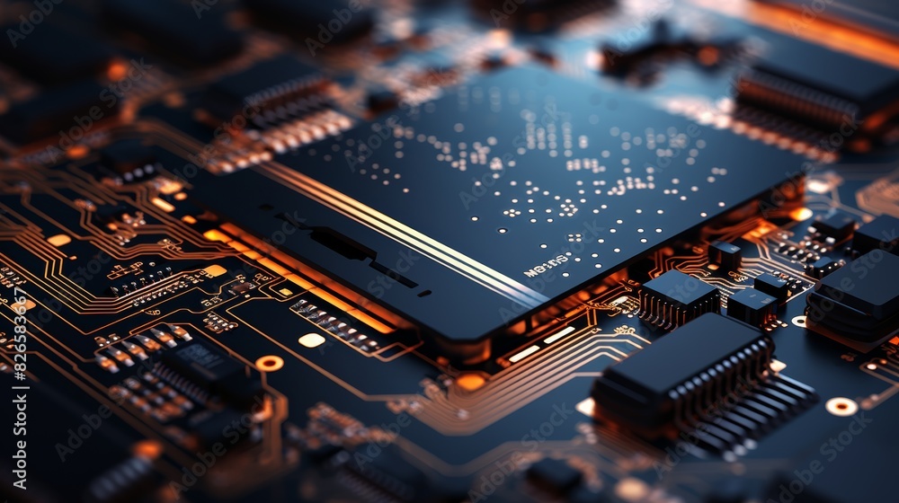 circuit board with intricate digital lines and components, showcasing the complexity of modern technology. circuit board with intricate digital lines and components, showcasing the complexity of modern technology.