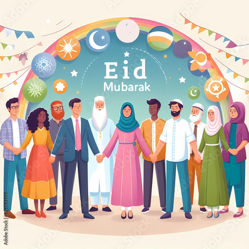 A Muslim family celebrates Eid Mubarak in a state of love and brotherhood