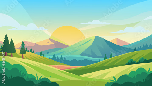 Vector illustration of a summer landscape with natural scene gradient hills  abstract background suitable for wallpaper  banner  and greeting card