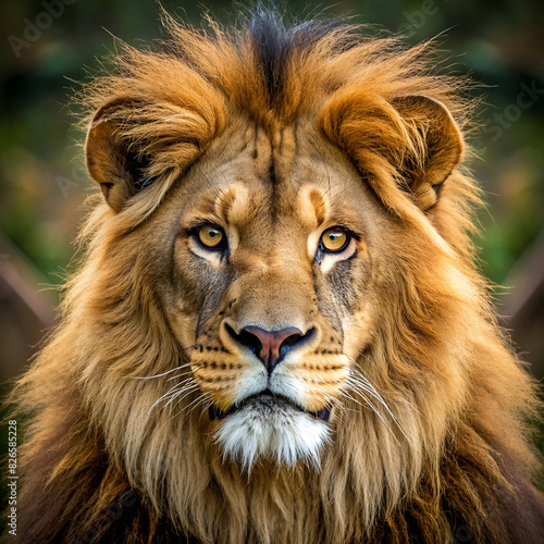 Close-up portrait of a majestic lion with a striking gaze in a natural setting