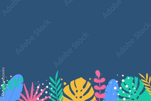 Summer background with tropical leaves. Jungle concept. Vector illustration