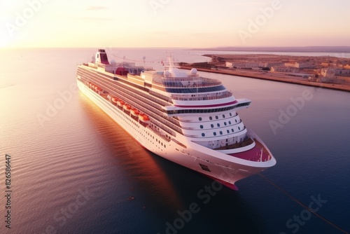 Luxury cruise ship at sunset on the mediterranean sea  ideal for a luxurious vacation experience