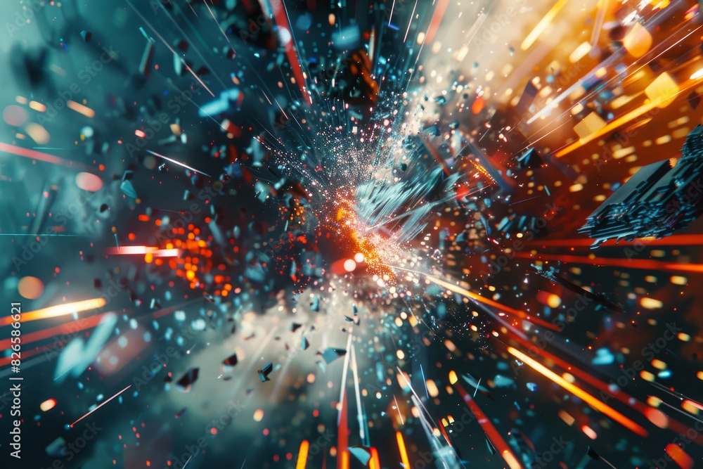 Fototapeta premium Interstellar travel through a wormhole in deep space.