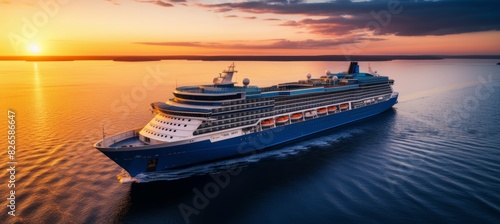 Luxury cruise ship sunset mediterranean sea aerial view high-quality liner photo