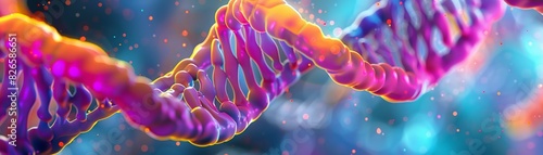 A highly detailed illustration of a DNA double helix, vibrant colors, intricate molecular structures, advanced visualization, educational and scientific.3D vector illustrations photo