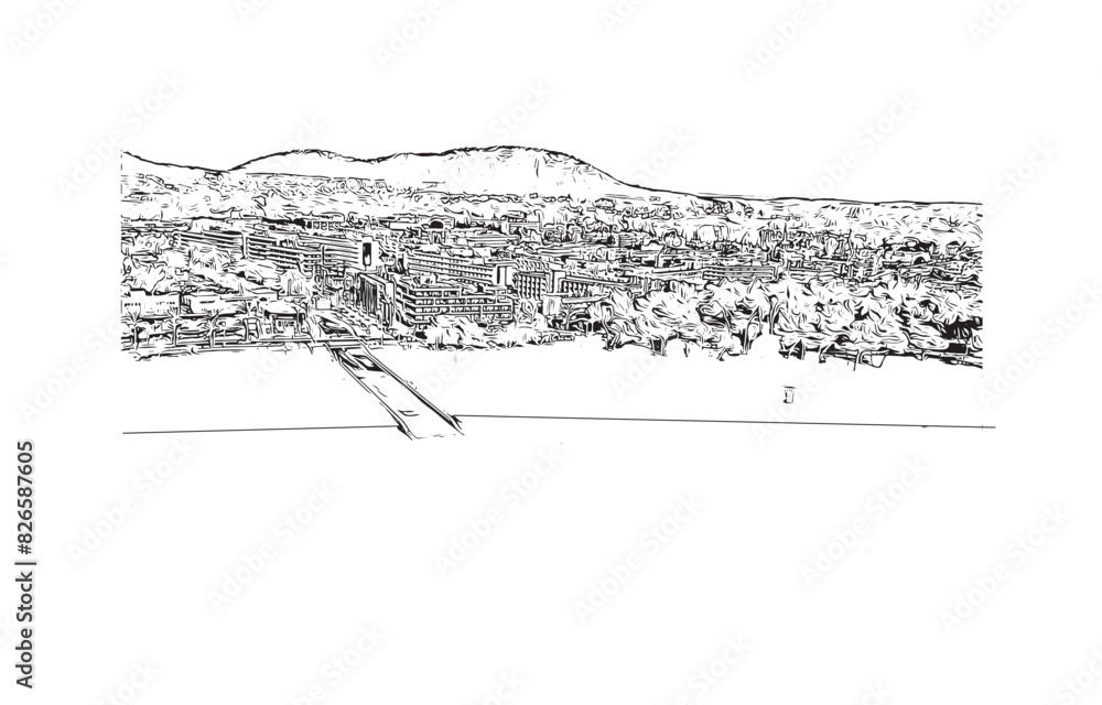 Print Building view with landmark of Santa Ponsa is the village in Spain. Hand drawn sketch illustration in vector. Print Building view with landmark of Santa Ponsa is the village in Spain. Hand drawn sketch illustration in vector.
